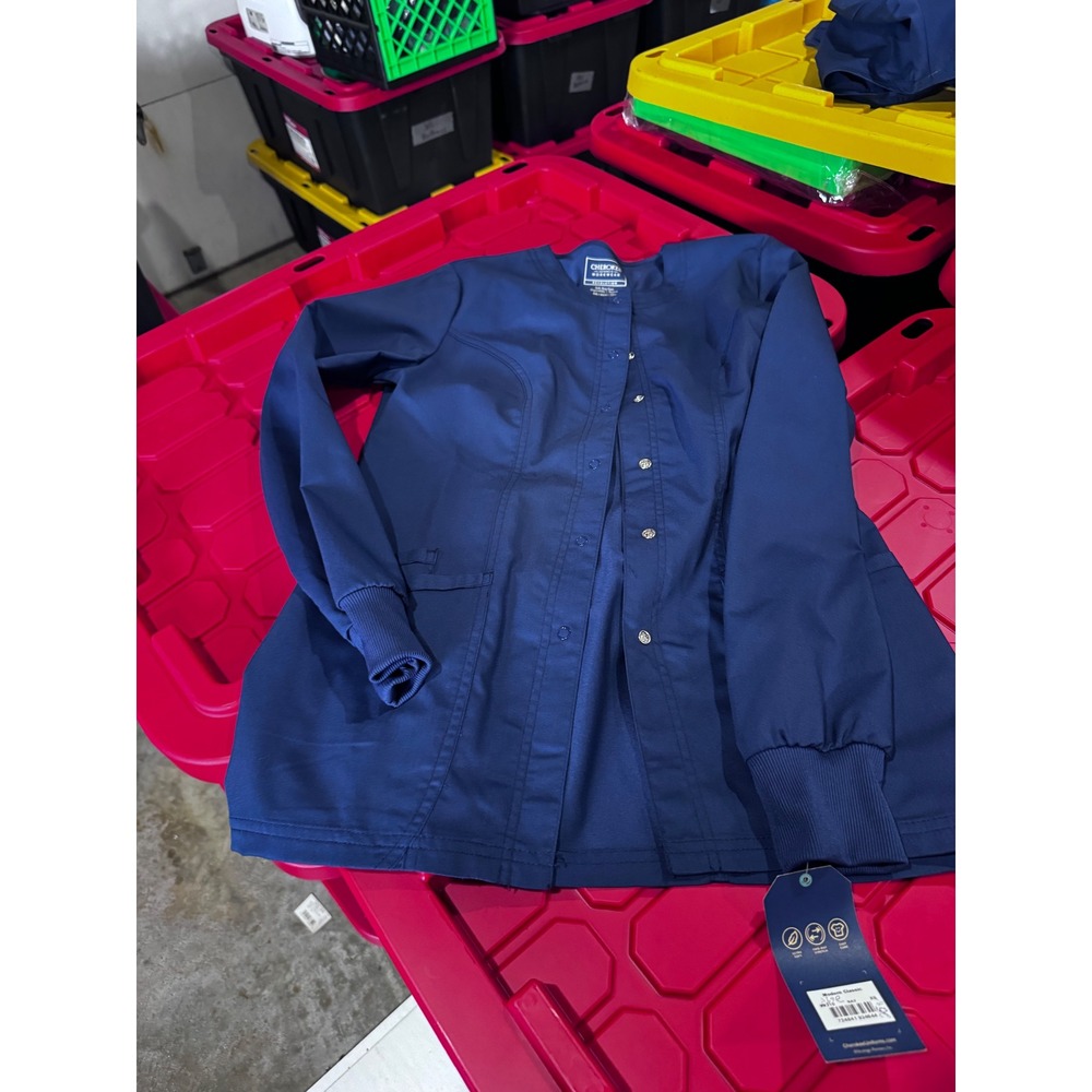 Cherokee Workwear Revolution Navy Blue Snap Front Scrub Jacket XS WW310